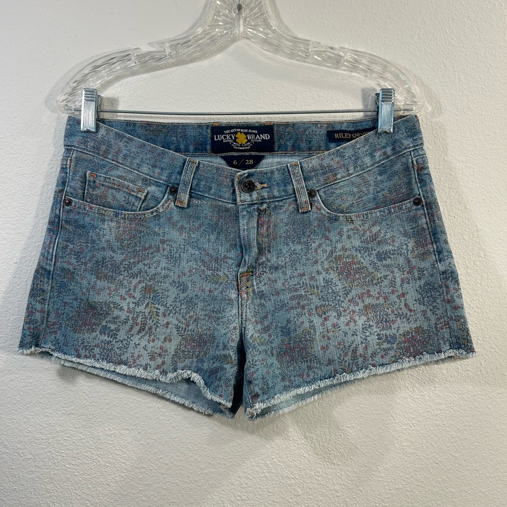 Lucky Brand Blue Floral-Pattern Denim Cutoff Shorts